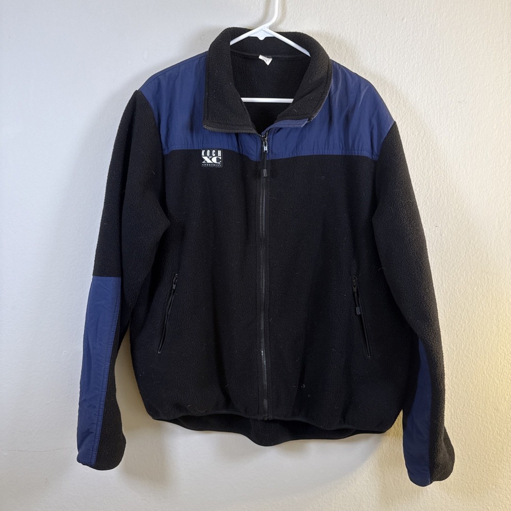 VTG SportHill XC Koch Pullover  Men's L Black Full Zip Fleece USA Made Mock Neck